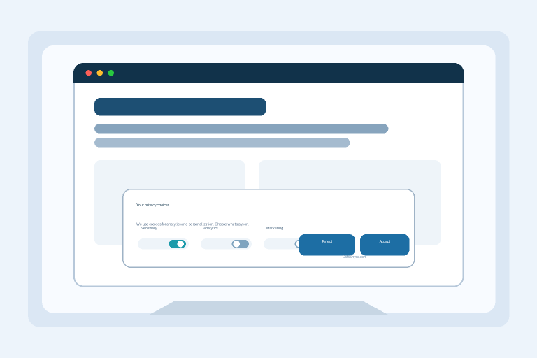 Cookie consent banner interface with balanced accept and reject buttons and subtle DataShyre.com branding