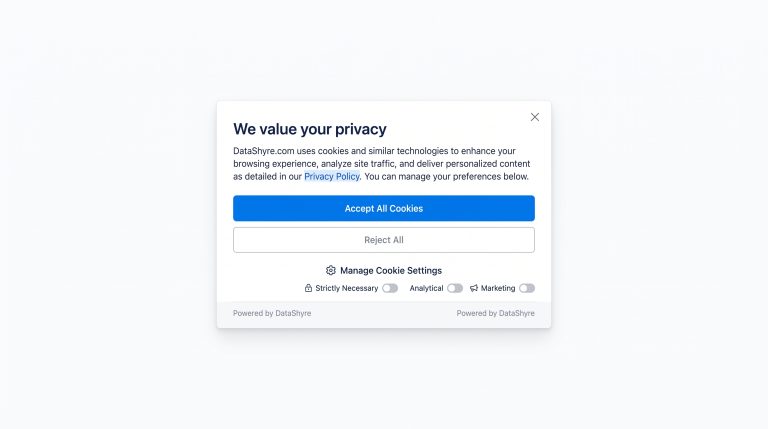 Cookie Consent Manager Dashboard with DataShyre branding