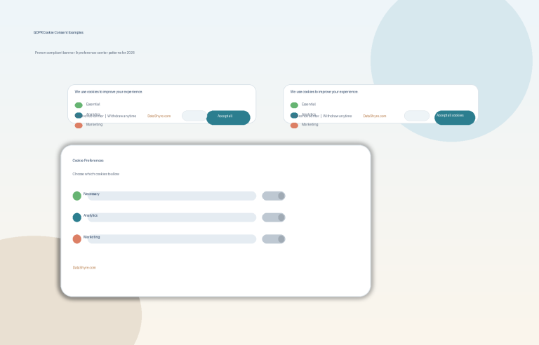 Granular cookie consent banner with category toggles